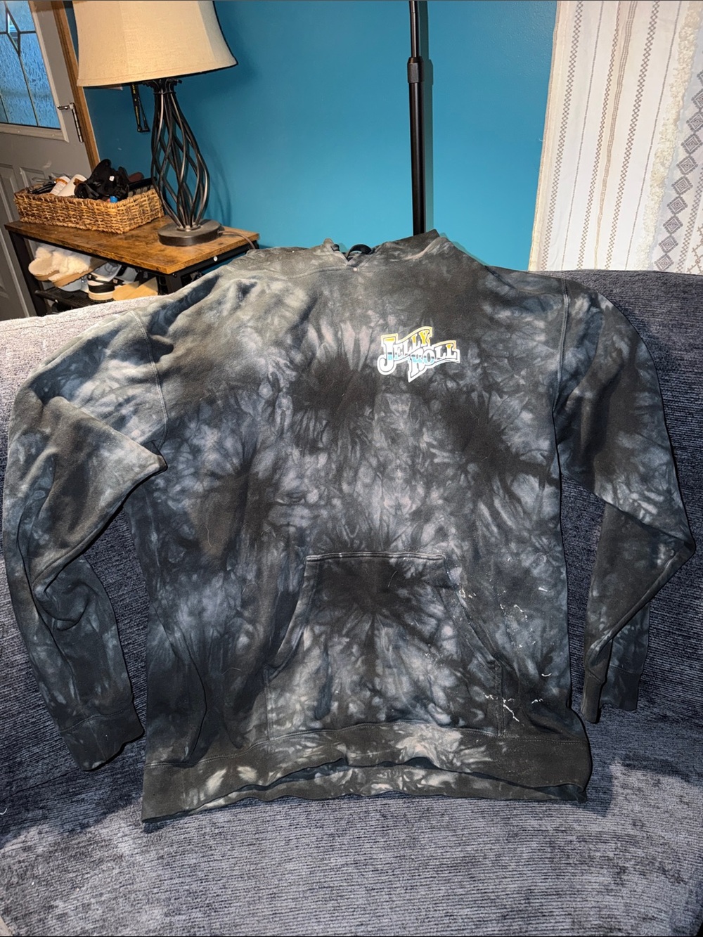 Tie-Dye Crewneck Sweatshirt with Small Chest Logo - Black/Gray